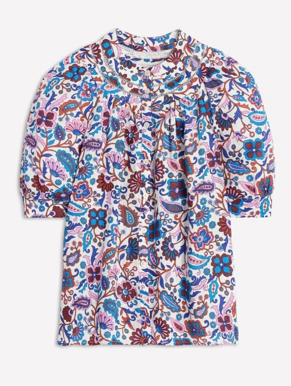 Boden Bea Linen Floral Top White Blue Size 2 - Picture 2 of 9